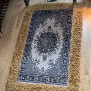 Shag Fringe Area Rug with Gray Medallion Center – Unbranded Light weighted Rug